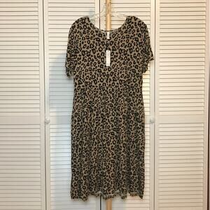 NWT DB Moon Leopard Short Sleeve Midi Sheath Dress XL